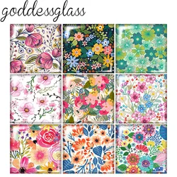 Beauty Flowers Patterns Square 10pcs Photo 12mm/20mm/25mm/30mm photo glass cabochon flat back Making findings