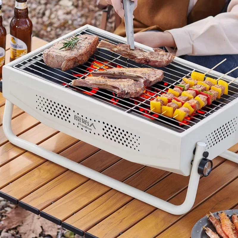 Portable BBQ Grill with 360° Airflow Design, Stainless Steel Folding Charcoal Grill for Picnic,Camping, Backyard & Beach Parties