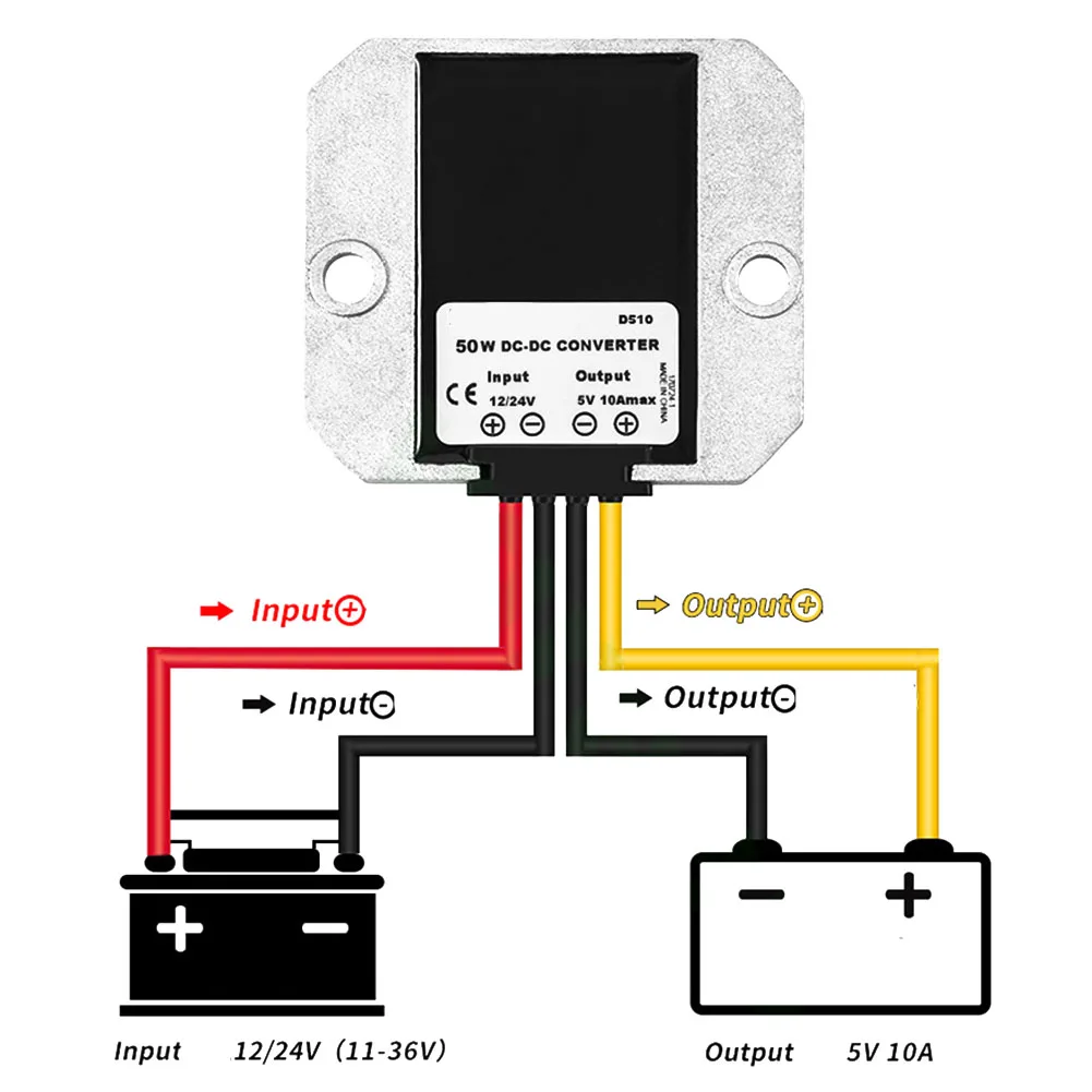Aluminum Alloy 50W Waterproof DC Converter 12V 24V to 5V 10A Step Down Regulator for Marine Off Grid Applications