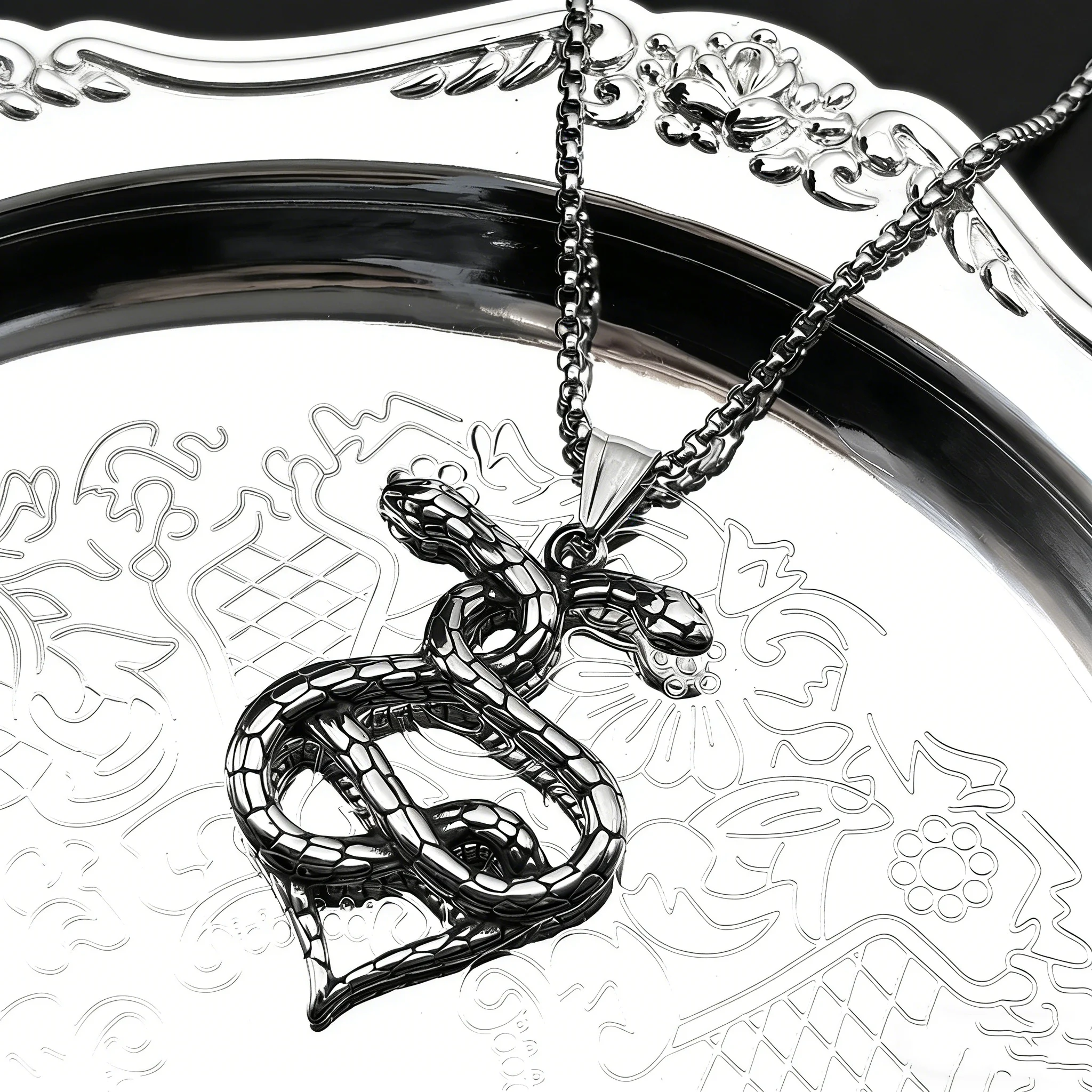 

Amphisbaena Double Snake Dark Chain For Women Men Stainless Steel Silver Color Goth Punk Party Pendant Necklace Jewelry Gifts