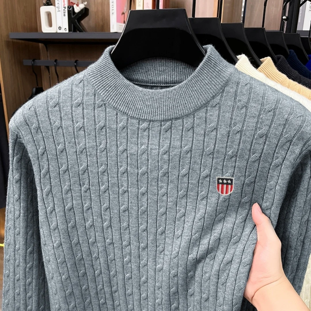 Autumn winter solid color new fashion embroide long sleeved round neck sweater busine leisure commut comfort no pilling or fadin