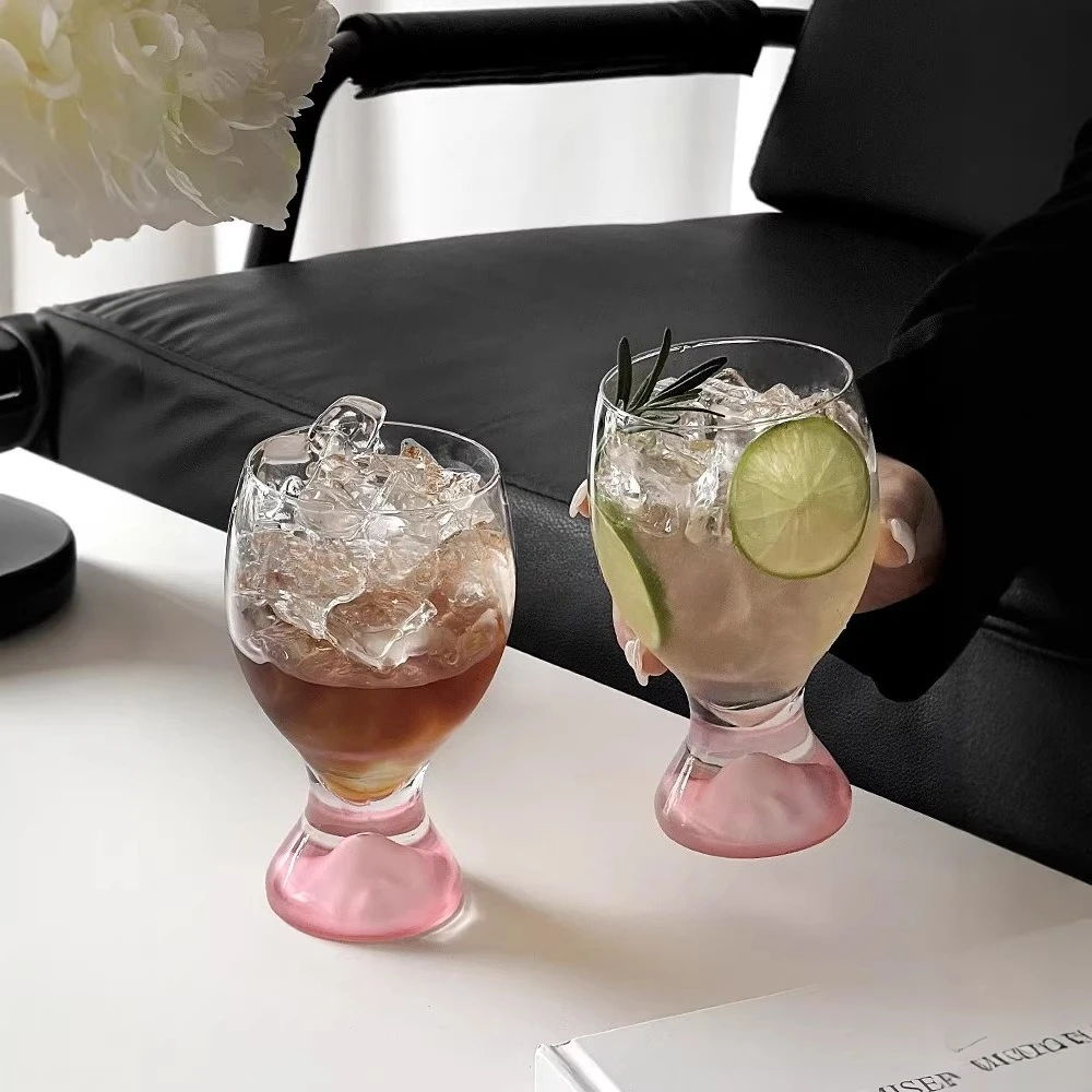ins style high value pink mountain glass creative Guanshan cup large capacity juice cup beer cup beverage cup
