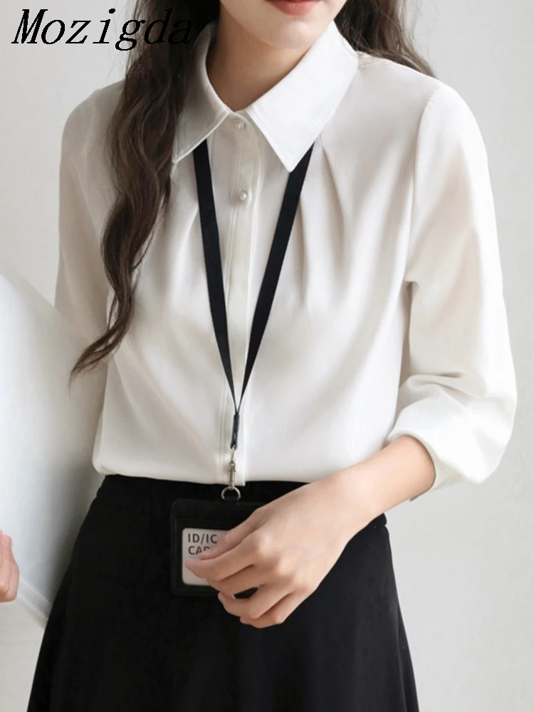 

Spring Autumn Solid Color Chiffon Long-sleeved Shirt for Women in Early Fashionable Style and High-end Commuting Simple Shirt