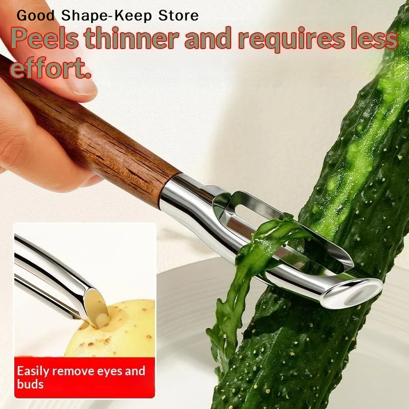 daily1PC Multi-Functional Kitchen Stainless Steel Acacia Wood Peeler Potato Fruit Scraper Home Kitchen Peeling Melon Planer