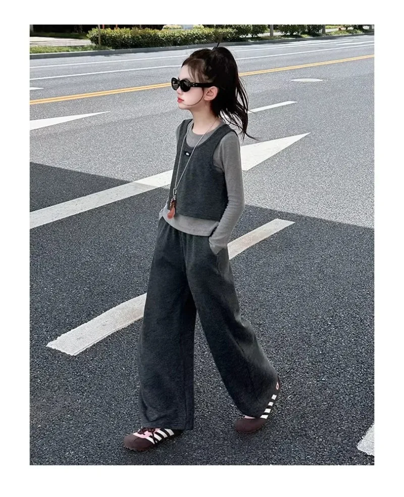 Herbst Kinder Mädchen 3-teiliges Kleidungsset UNITIM 2026 Teenager Mädchen Langarm-Weste Hosen-Outfits Junior Mädchen Weite Hosenanzüge – Detail 10