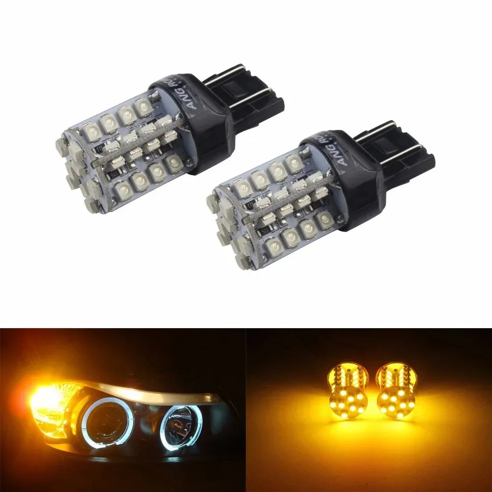 ANGRONG 2x Amber 7443 580 W21/5W 582 Bulb 40 SMD LED Sidelight Indicator Tail Brake Light(CA224x2)