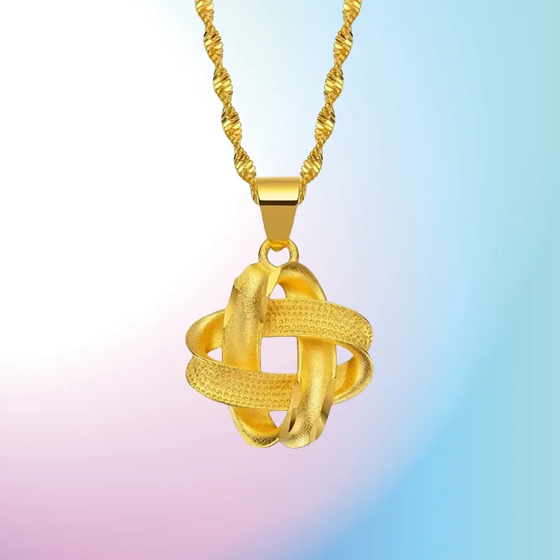 

new 9999 Real Gold 24K Gold Woman Knot Pendant Clover Chinese Knot Necklace