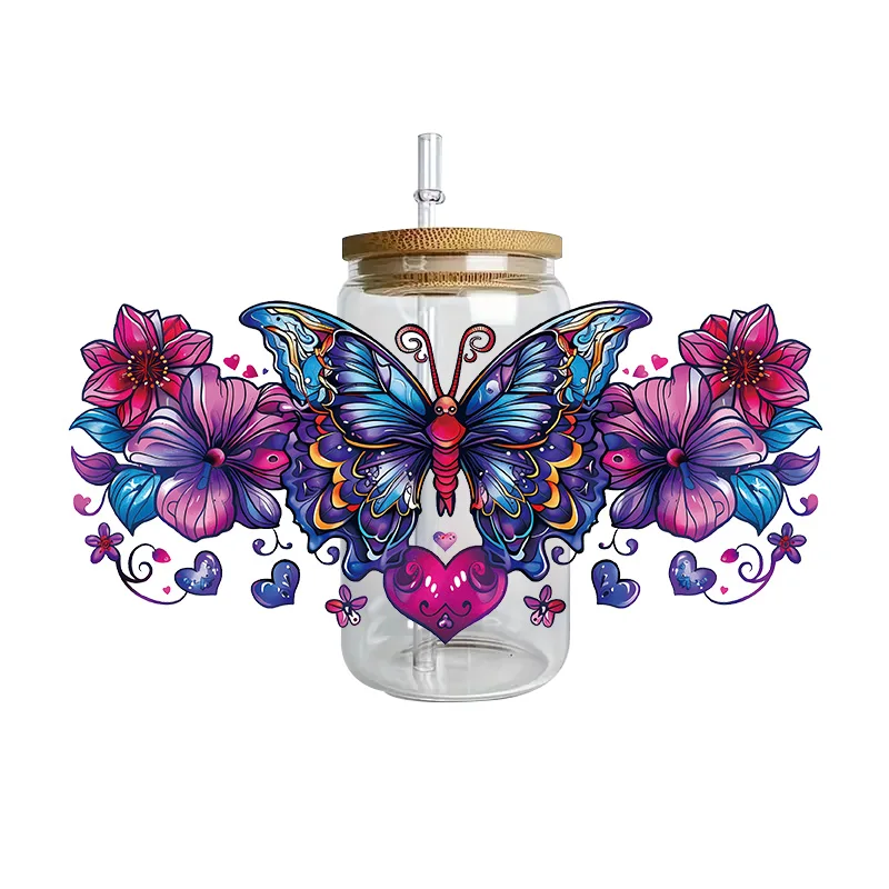 Colorful Butterfly Series Easy peel waterproof DIY Decals 3D transfers uvdtf crystal stickers 16oz uv dtf cup wraps for Glass