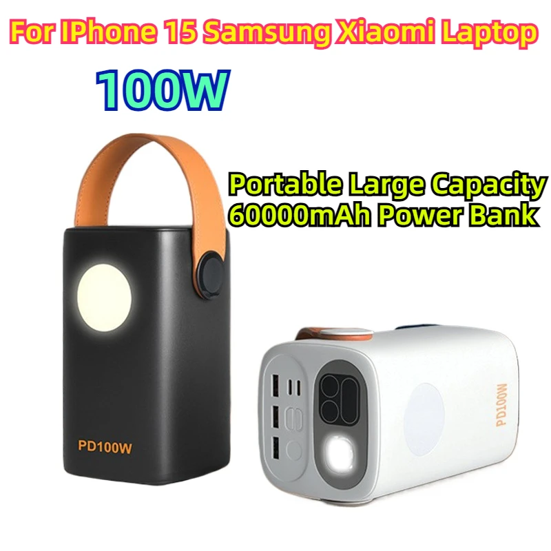 For IPhone 15 Samsung Xiaomi Laptop 100W Portable Large Capacity 60000mAh Power Bank USB PD External Mobile Battery Fast Charger