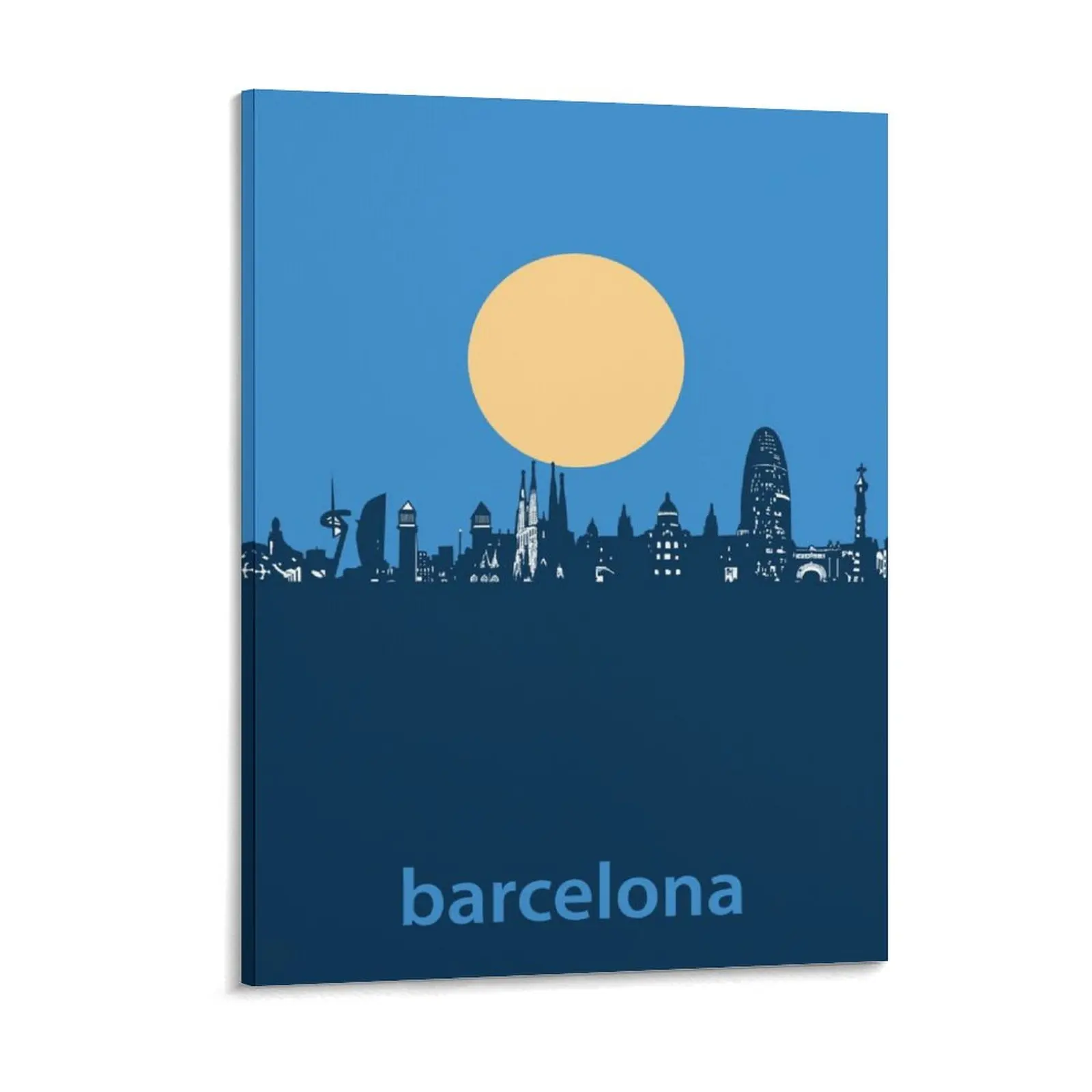 Barcelona Minimal Blue Canvas Painting Poster Garage Garage Pub Plates Design Cinema Framed Wall Paintings