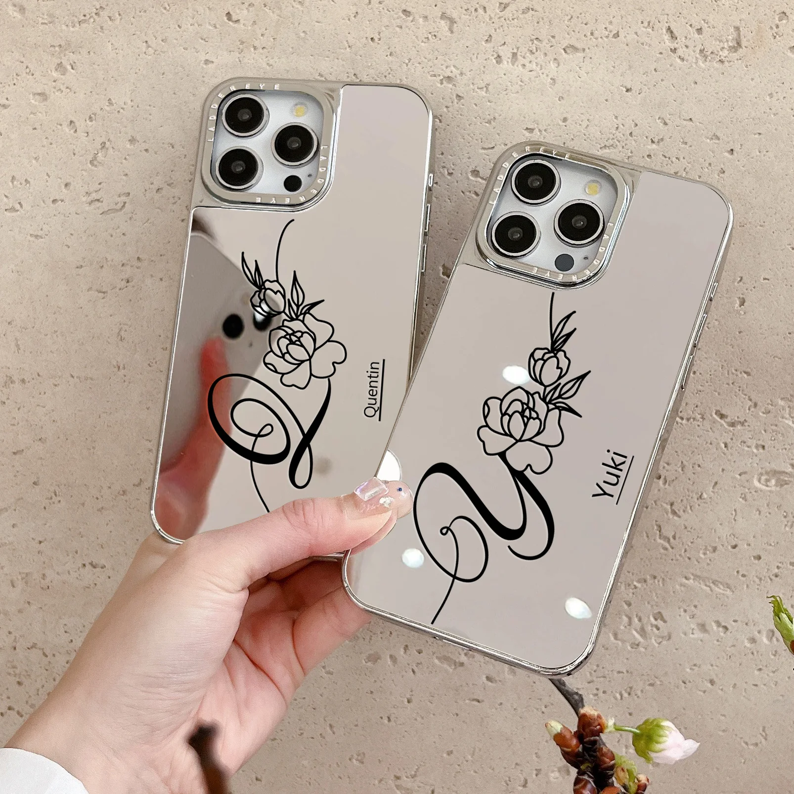 شخصية فاخرة مخصصة اسمك يشكلون مرآة قضية الهاتف آيفون 16 15 14 13 12 11 برو ماكس زائد الغطاء الخلفي الواقي