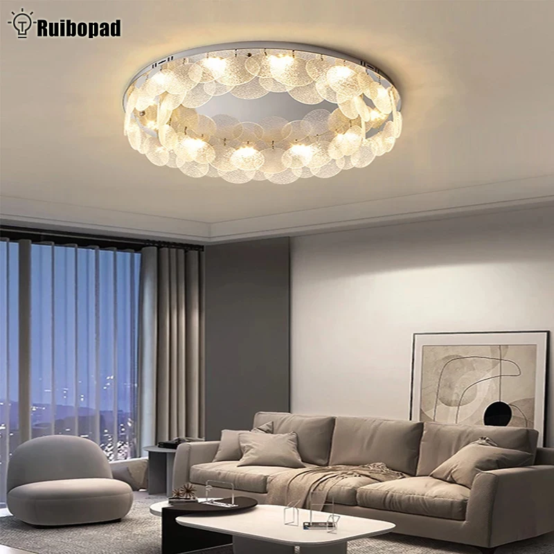 Cristal led luz de teto redonda abajur vidro lâmpadas teto lustre para sala estar quarto decoração casa