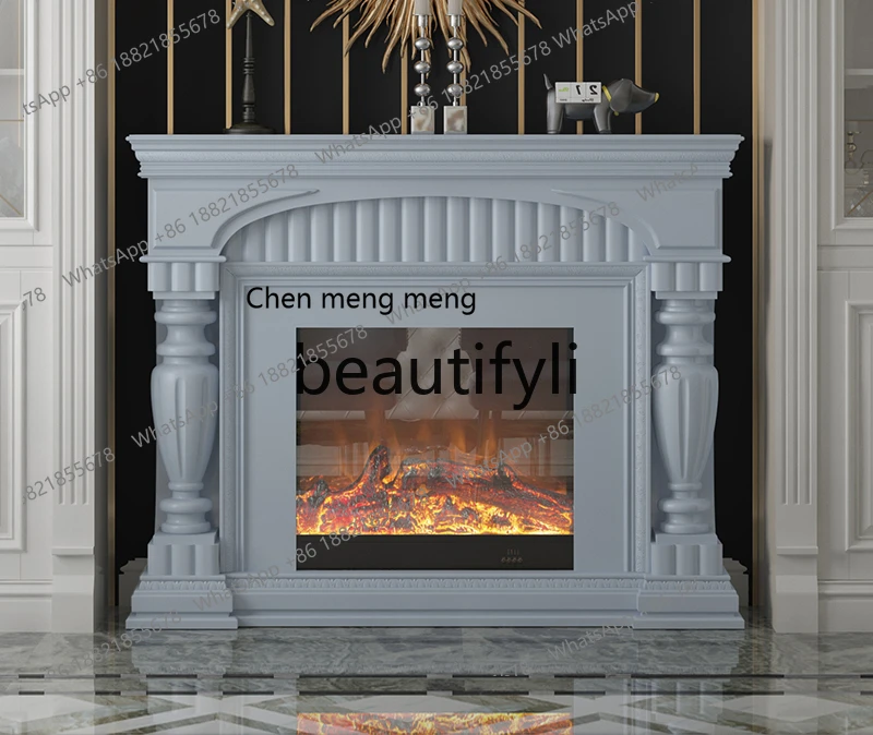 

American solid wood gray fireplace decorative cabinet, villa heating household stove decorative cabinet background