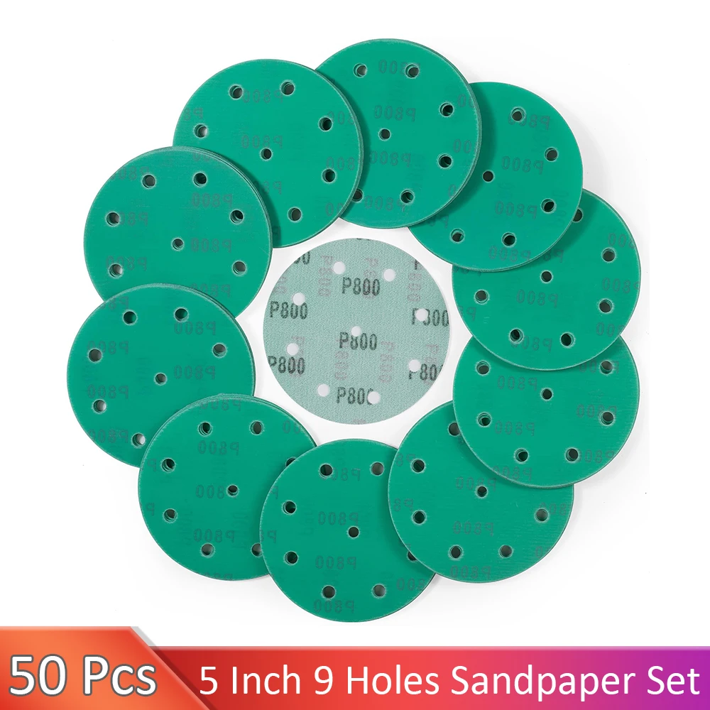 

50 Inch 5 Inch 9 Holes Sanding Discs Assortment 80 120 150 180 220 Grit (10 of Each) Hook and Loop Sandpaper