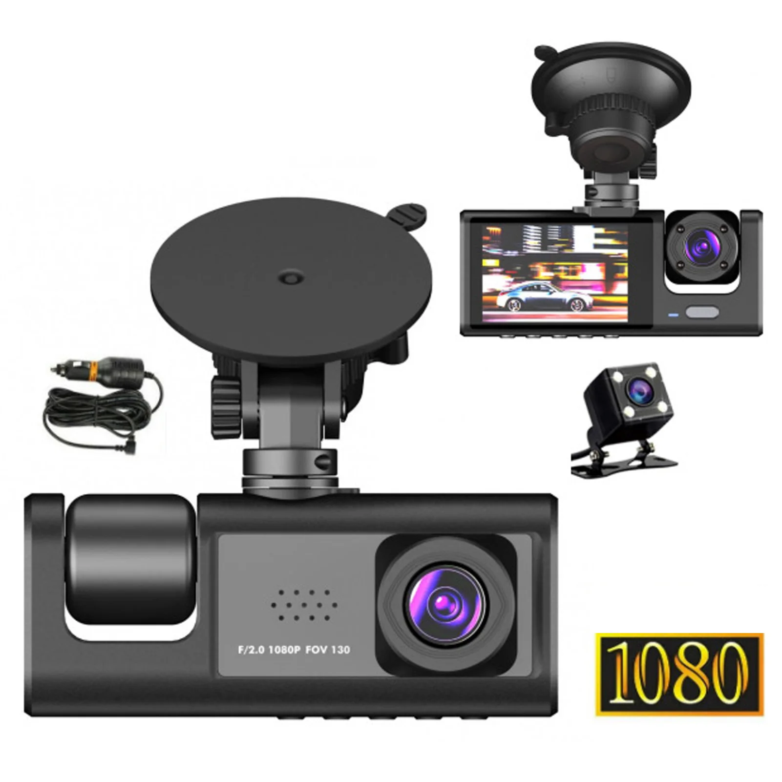 

Видеорегистратор 1080P с высоким разрешением, широкоугольный, трехканальный, для автомобиля, для установки на приборную панель