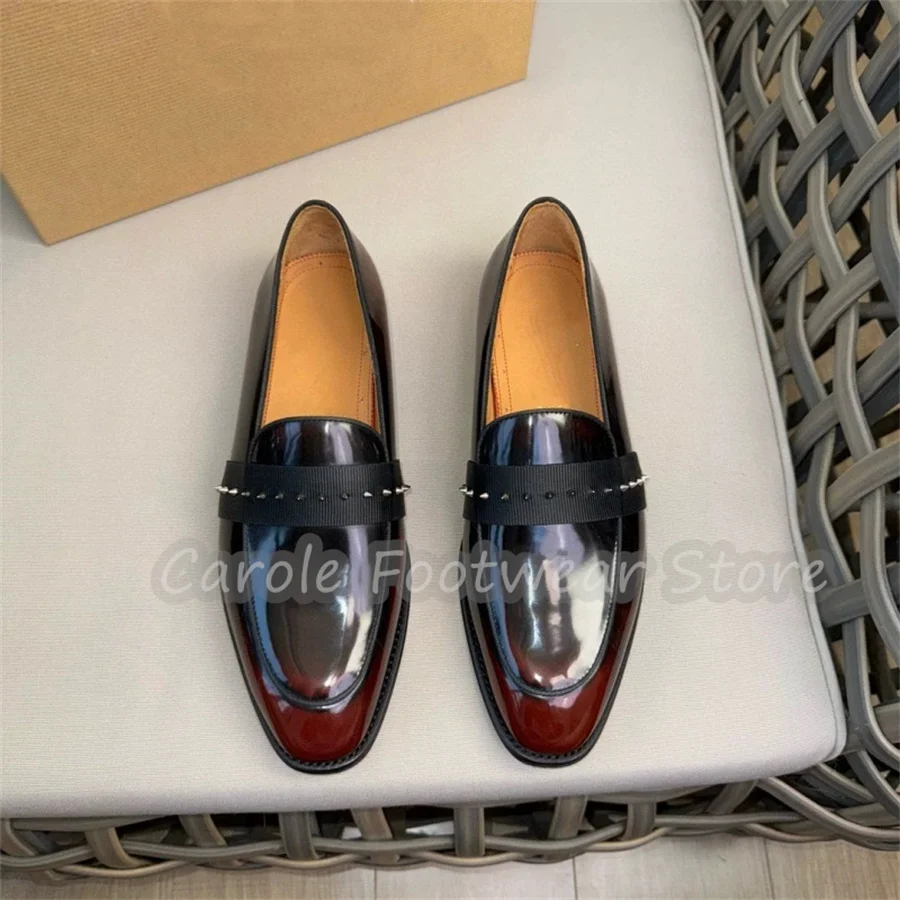 

Punk Rivet Buckle Strap Male Slip-On Loafers Balck Leather Wedding Business Dress Shoes Outside Casual Footwear Derby Shoes