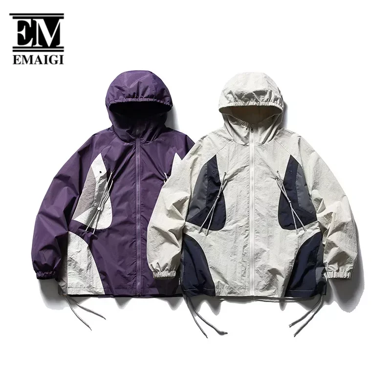 

Men Women Splice Fashion Loose Causal Outdoor Sport Hooded Jacket Cityboy Japanese Streetwear Cargo Coat Outerwear