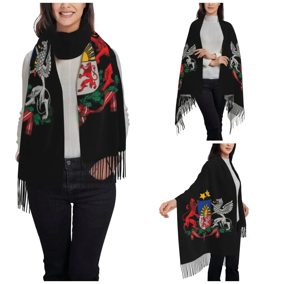 Coat Of Arms Of Latvia Scarf for Womens Warm Winter Pashmina Shawl Wrap Large Scarves with Tassel Daily Wear