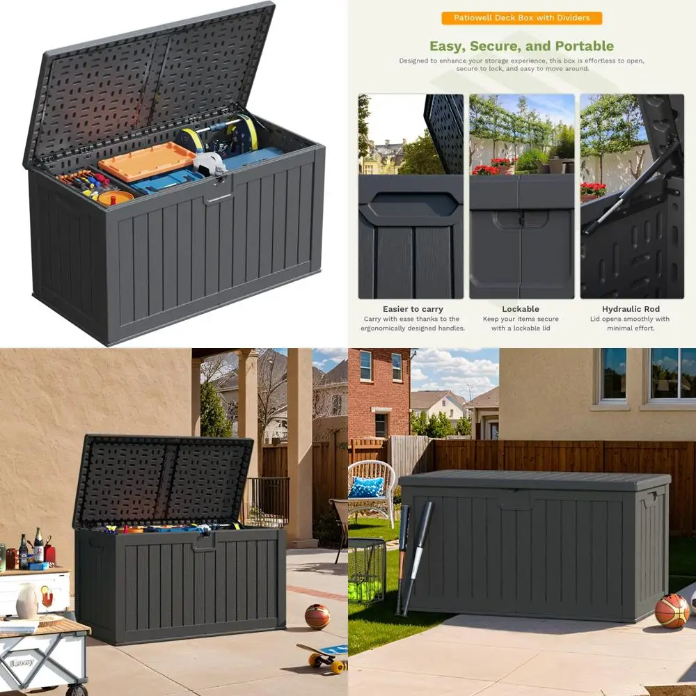 

Large Outdoor Storage Box, 230 Gallon Waterproof Deck Box with Fixed Divider, Lockable and Durable Patio Storage Solution