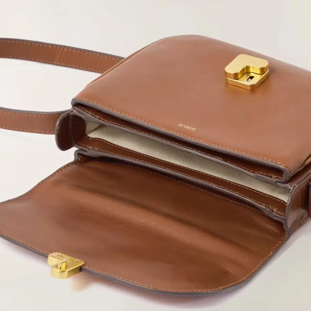Women's Leather Mini Square Bag: Soft, Durable, Compact, Button Closure, Shoulder or Crossbody Bag view 4