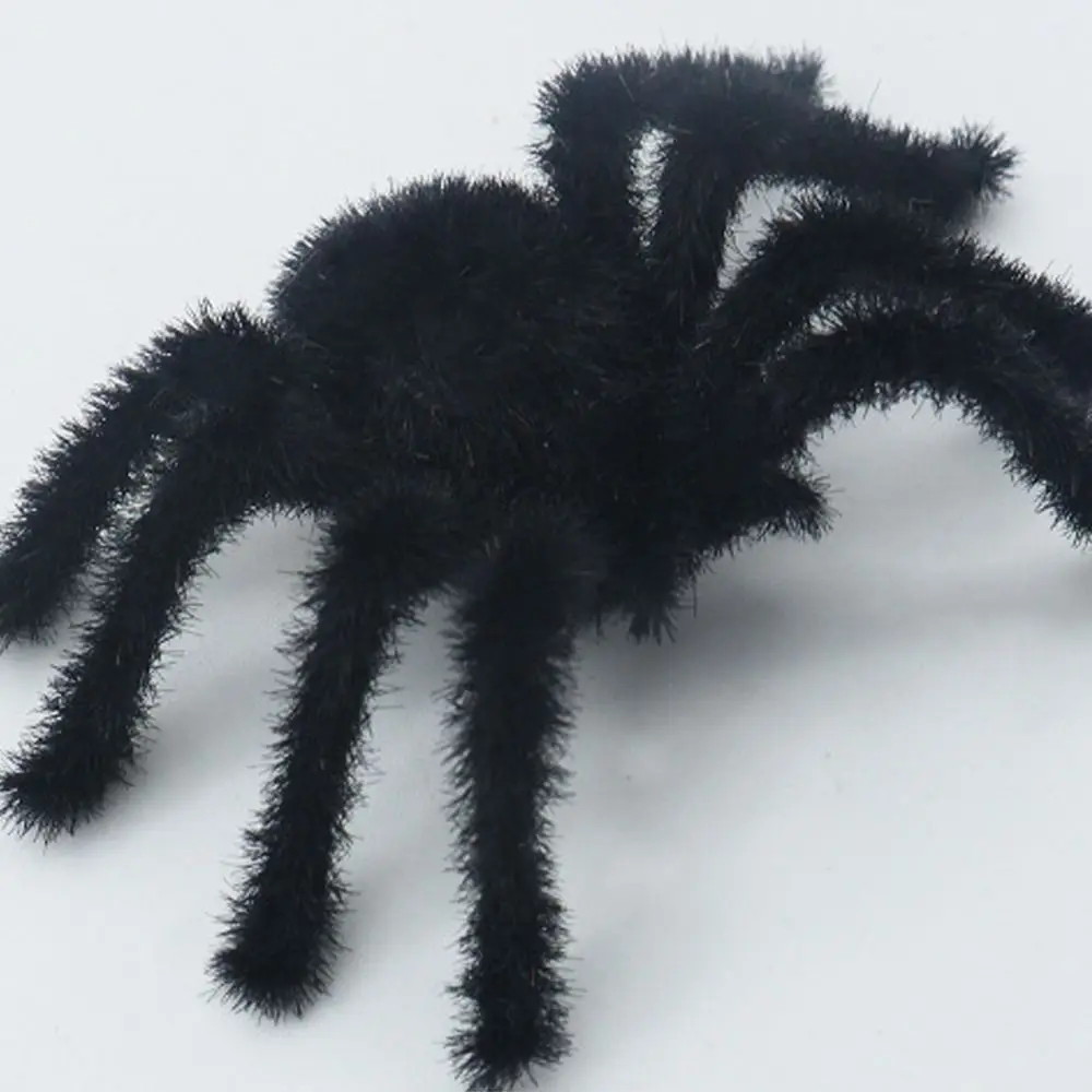 Spider Model Funny Halloween Plush Spider 3D Cartoon Flocking Black Spider Realistic Artificial Spider Bar Party Decoration