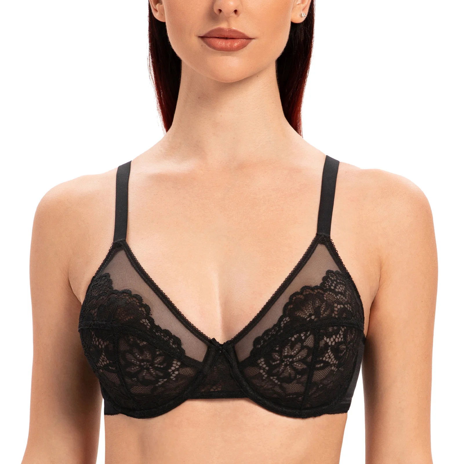 Plus Minimizer Floral Lace Underwire Bra