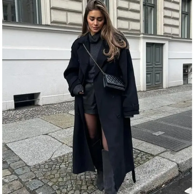 

Women's Elegant Wool Blend Coat - Double-Breasted Notched Lapel Loose Fit 2025 Hot Sale Soft Fabric Casual Versatile Outerwear f