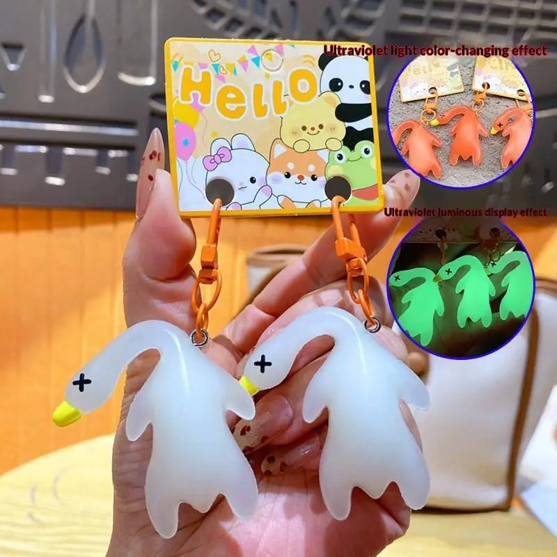 1pcs UV Photochromic Cute Cartoon Bag Car Keyrings Color Change Duck Keychain Funny Pendants