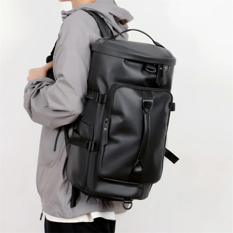 Gym Travel Backpack Versatile PU Leather Bag for Men & Women Casual Outdoor Sports Shoulder Bags Fitness Weekender Duffel