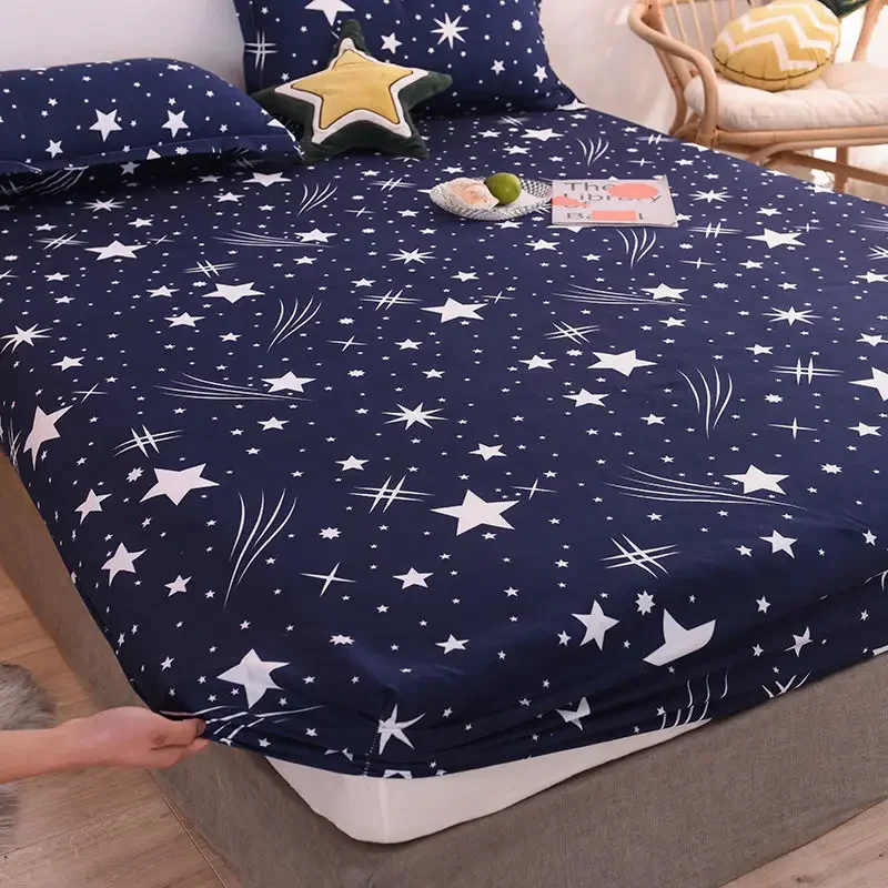 WASART Elastic fitted sheet mattress protector cover romance star night print luxury double bed couple bedsheet king size 180cm