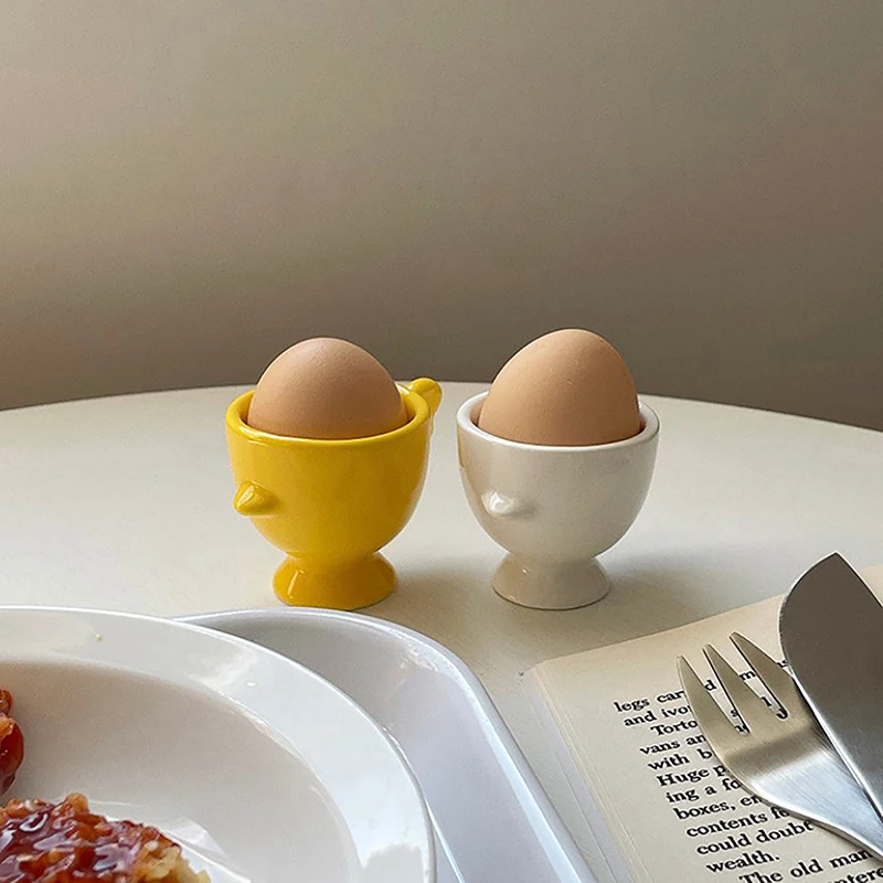 Egg Cup Heightened Base Solid Color Non-Slip Handle Good Grip Makeup Sponge Holder Mini Breakfast Ceramic Egg Holder Dining Room