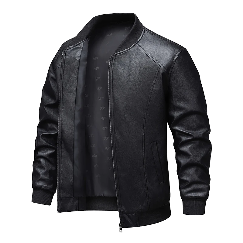 

Men Black Biker PU Leather Jacket Korean Fashion Men Leather Jacket PU Casual Fit Slim Baseball Clothes Winter Jacket Men