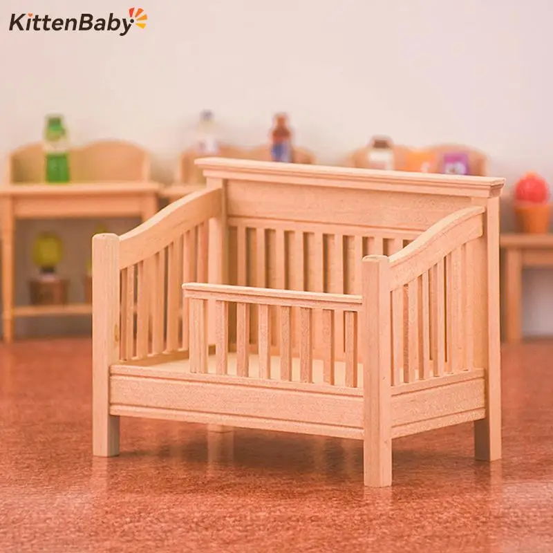 1:12 Dollhouse Wooden Miniature Crib Model Furniture DIY Accessories Decor Children Room Baby Bed Doll House Toys