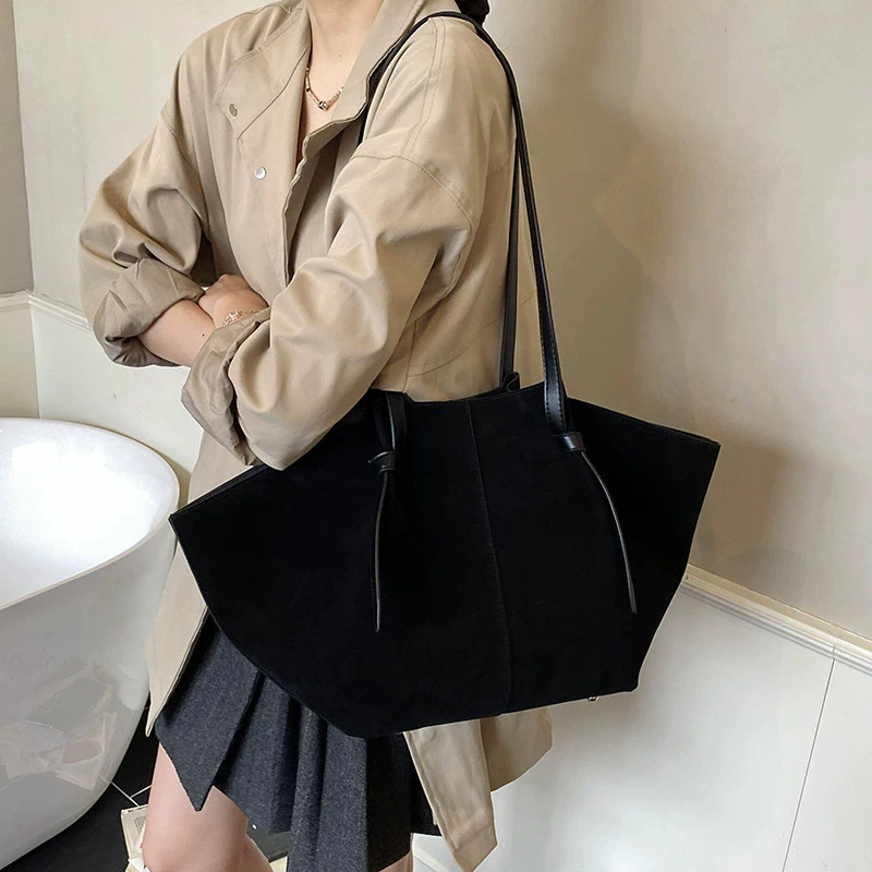 Light Luxury Brand Designer Wing Bag Frosted Suede Tote Bag Solid Color Versatile Large Capacity Women Storage Underarm Bags image 4