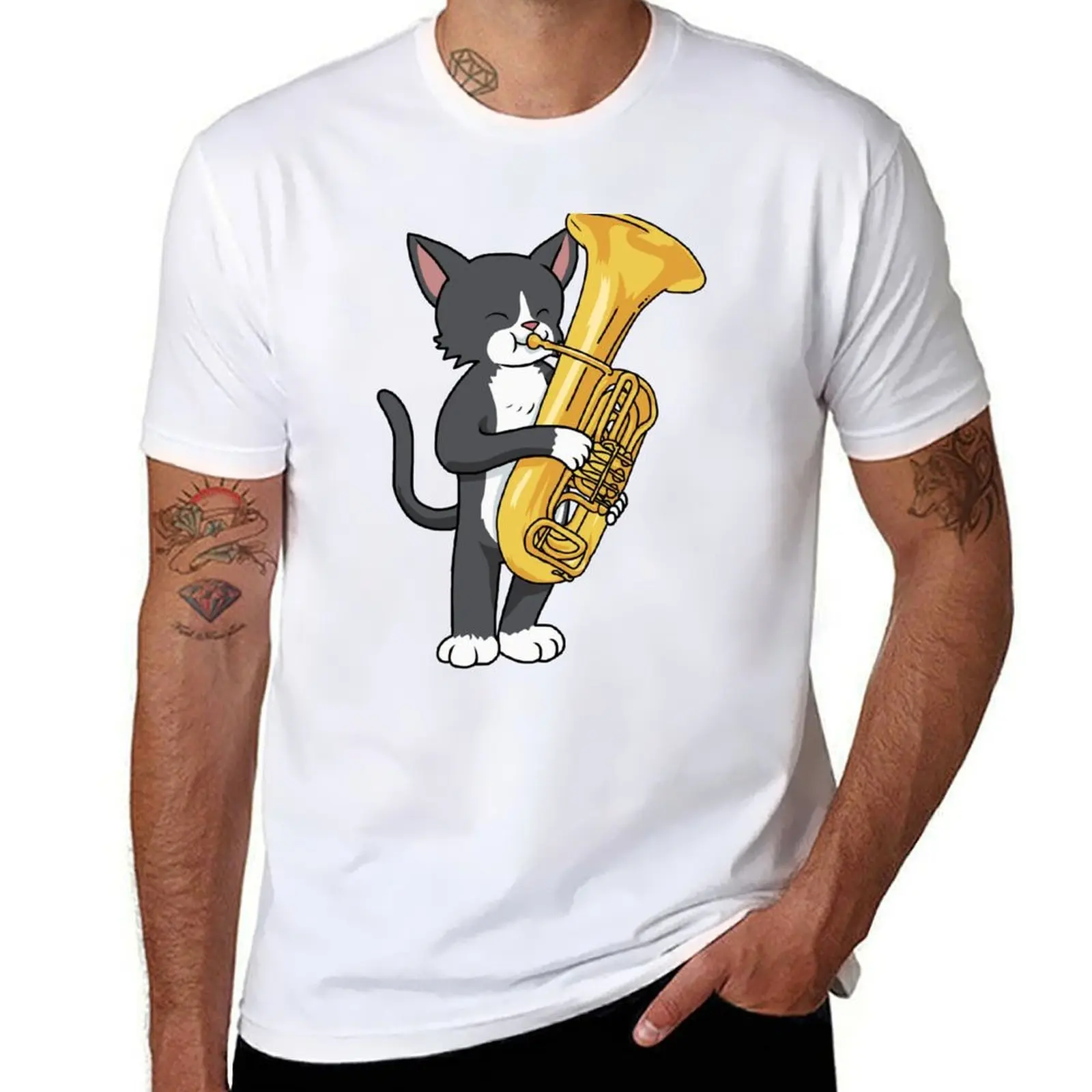 

Tuxedo Cat Tuba Gifts Women Men Marching Band Gifts Cat Tuba T-Shirt man t shirt summer cotton t shirts man 100% T-Shirt