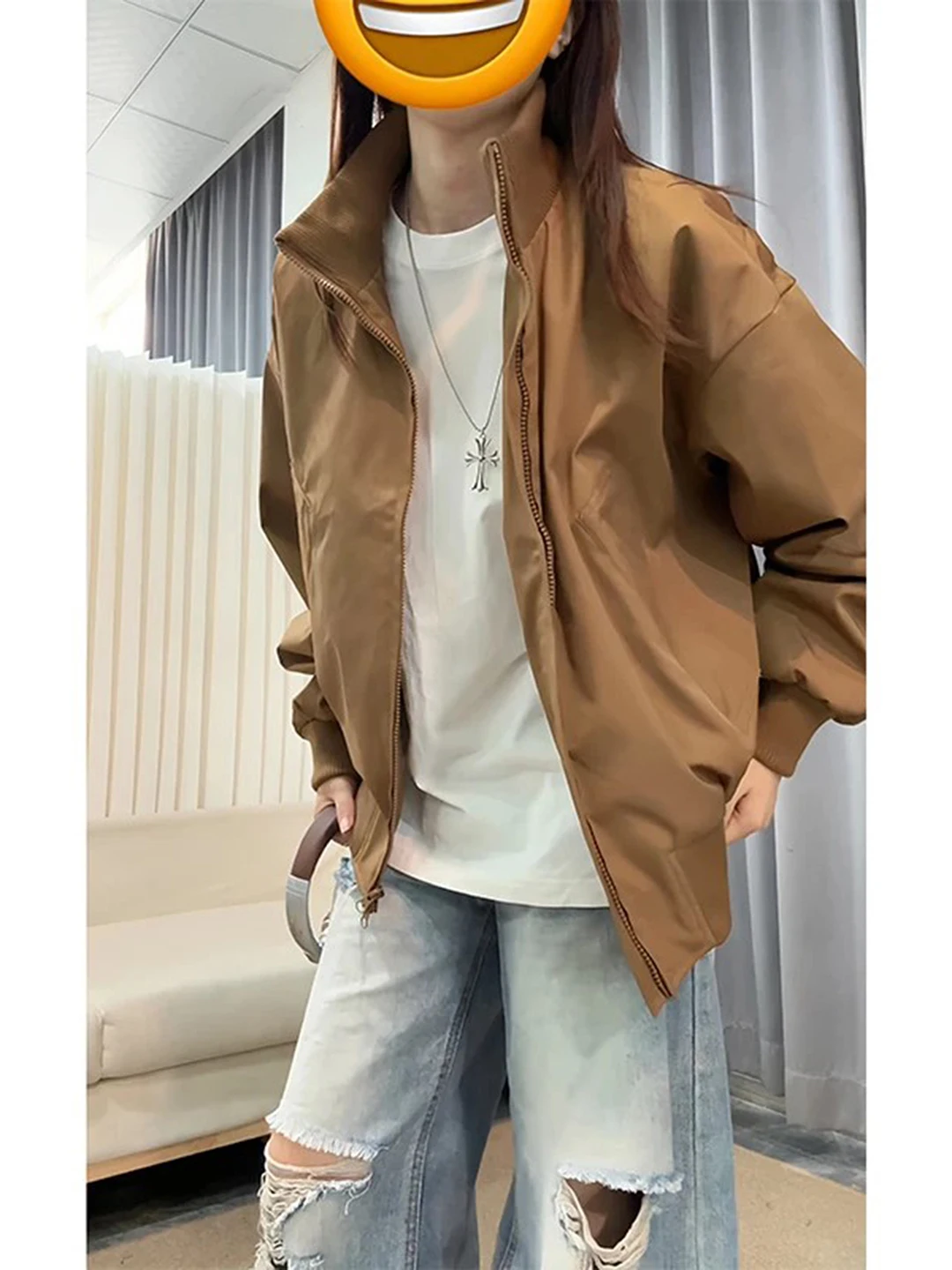 

Мужская осенняя куртка Cleanfit Brown Pilot в американском ретро-стиле с воротником-стойкой, из полиэстера, приталенного кроя