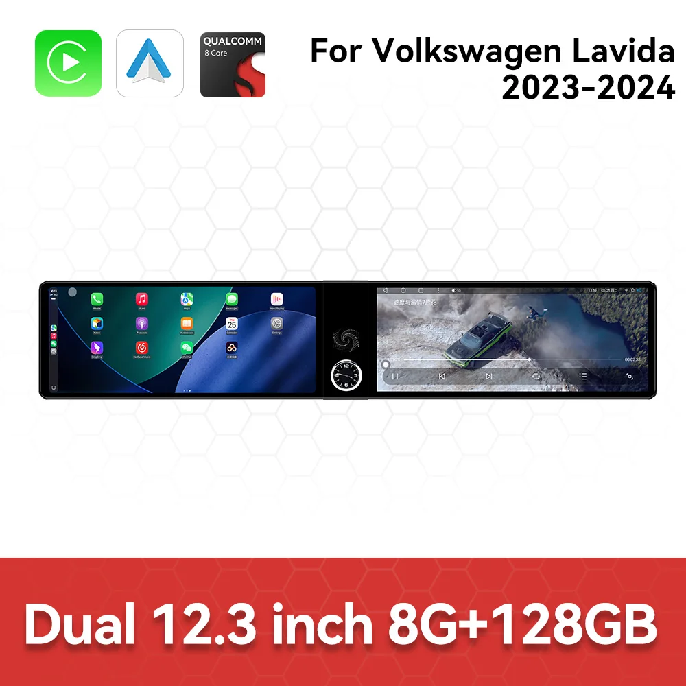 

12.3 inch Dual Screen Car GPS Android 14 Navigation For Volkswagen Lavida 2023-2024 Head Unit Multimedia Player Car Radio Auto