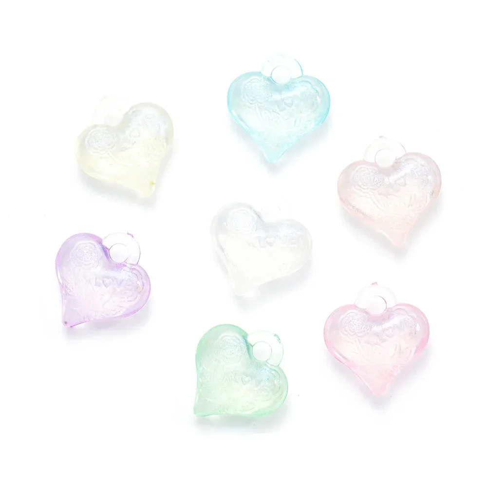 30pcs Jelly Color Heart ciondolo con ciondoli fatti a mano per bracciale gioielli fai da te che fanno accessori per treccia collana artigianale