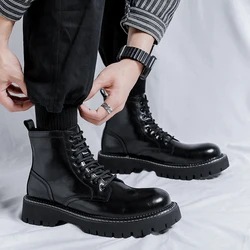 British style thick-soled mid-top Martin boots men's casual boots High-quality men's ankle boots men's sneakers British style