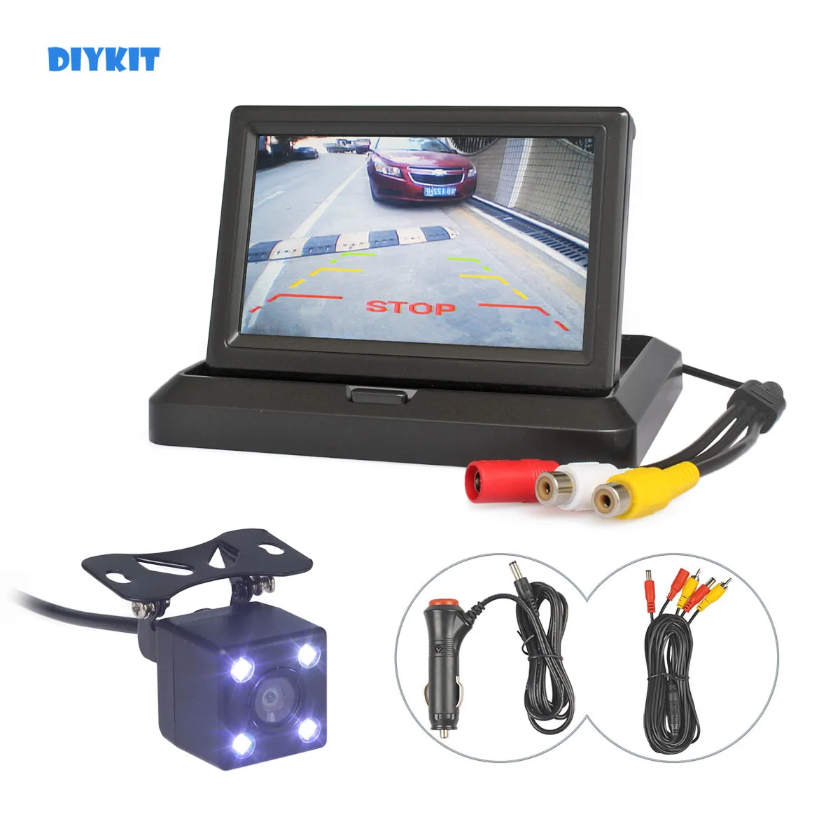 

DIYKIT 5inch Foldable Rear View Monitor Car Monitor Waterproof LED Color Night Vision Rear View Car Camera Parking System