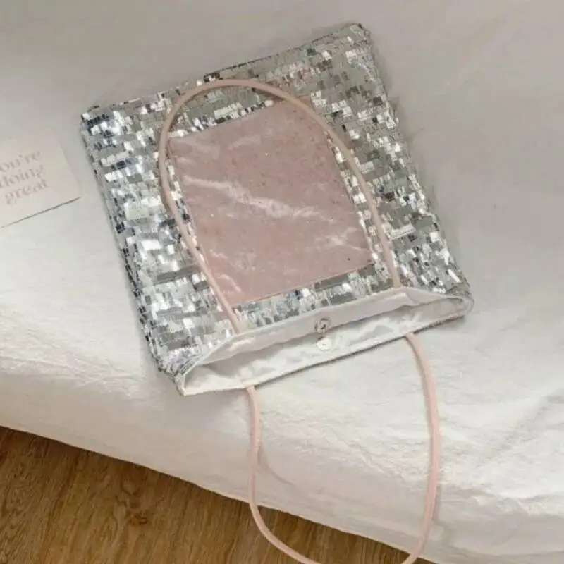 

Bloom Hot Girls Sier Pink Shoulder Tota Women 2025 Summer Shiny Y2k Handbag Female Large Capacity Underarm Bag Aesthetic