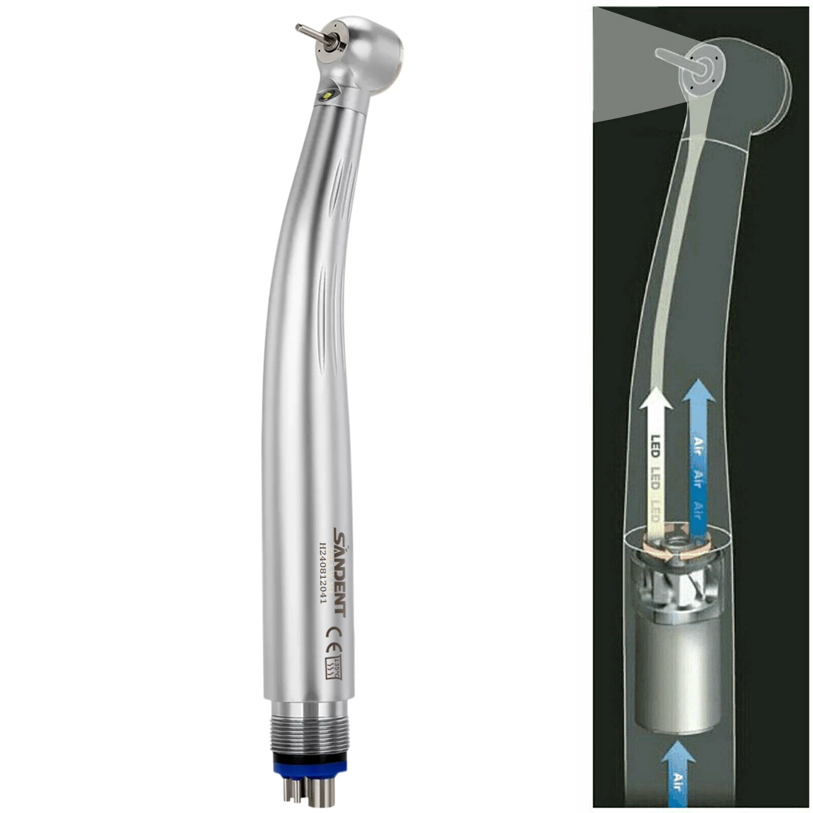 Hot Selling SANDENT den tal Fiber Optic High Speed Handpiece LED Integrate E-generator Ceramic Bearing Triple Water Spray 4 Hole