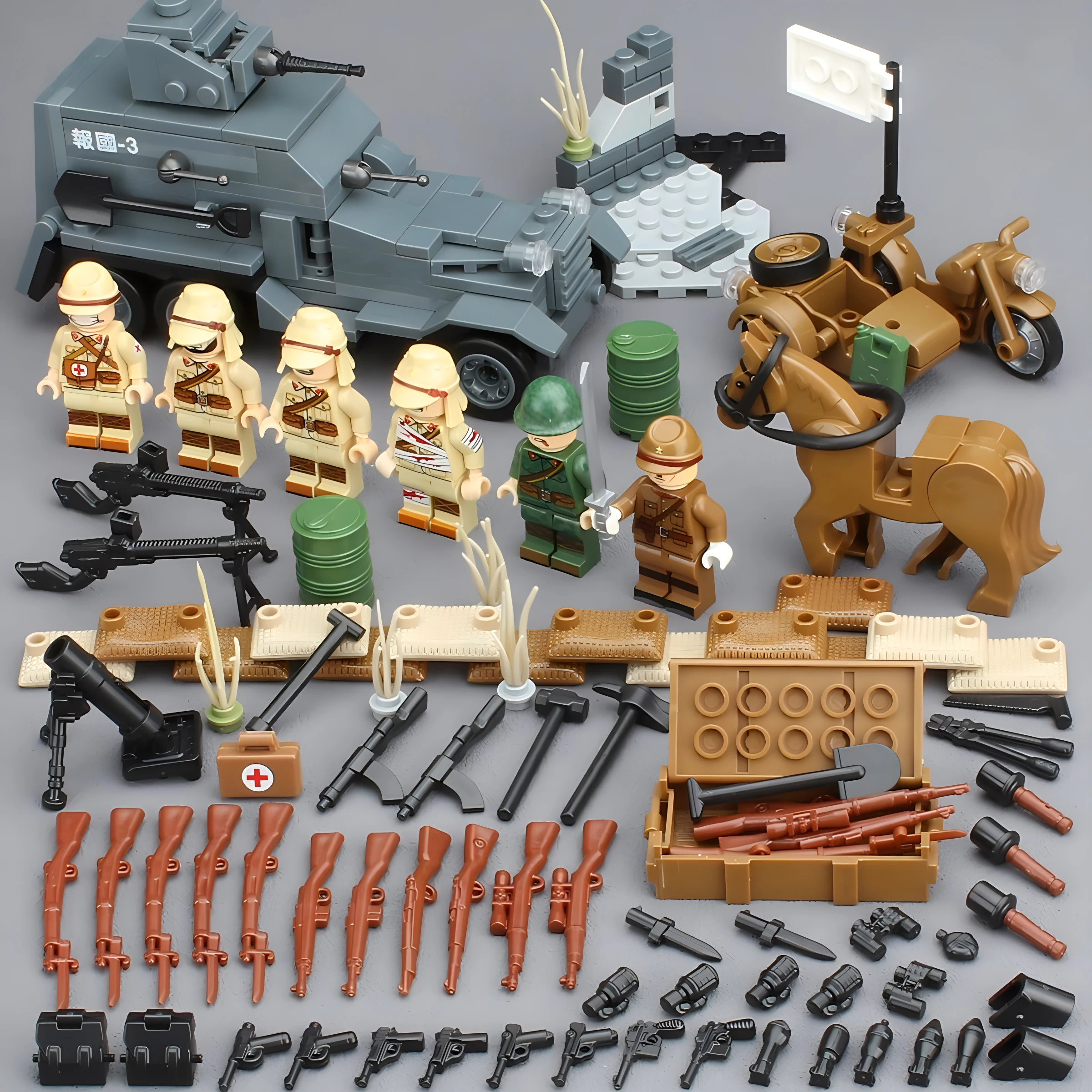 Décennie s de construction de camion de la seconde guerre mondiale, soldat japonais RapArmored, véhicule, briques, armes militaires, modèle de figurine, jouets, cadeaux précieux