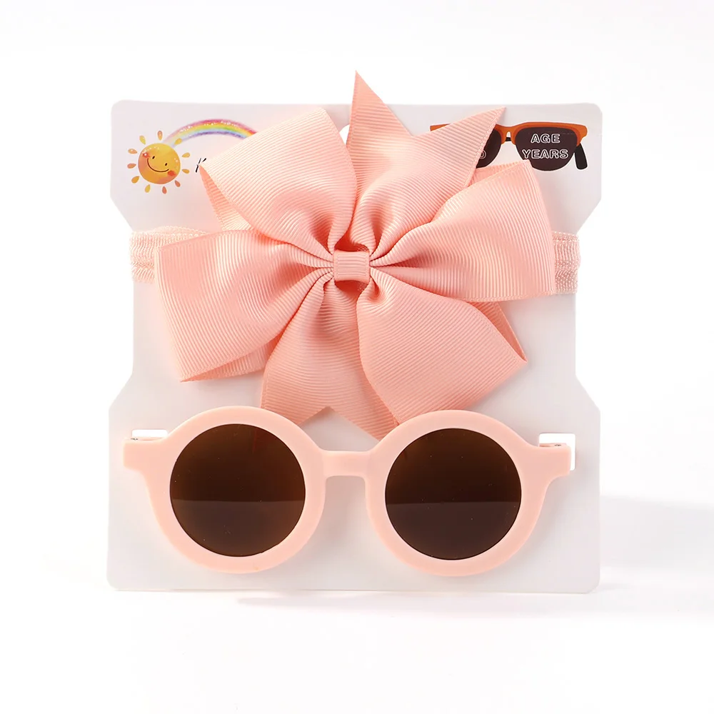 2Pcs/Set Summer Beach Baby Hair Wear Accessories Girls Sweet Headbands Grograin Ribbon Bows Hairbands Personalized Retro Glasses