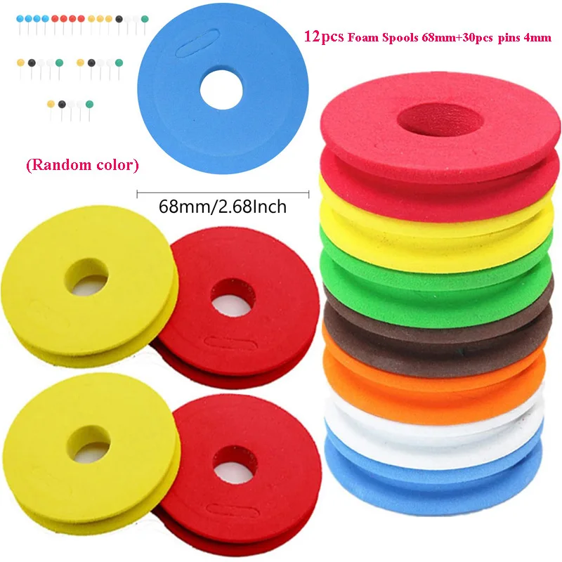 12/22PCS Angelschnur Lagerung Schaum Spulen 68mm/45mm + 50Pcs Pins Rund Angeln draht Wicklung Boards Fliegen Angeln Getriebe Zubehör – Detail 12