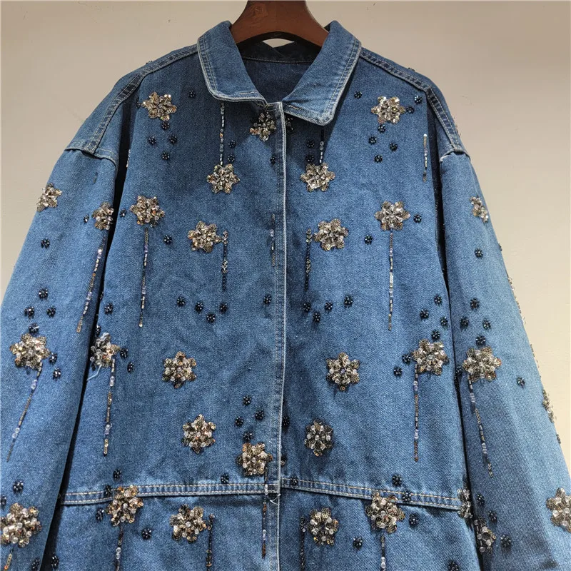 SuperAen джинсовая куртка с вышитыми расклешенными цветами и воротником-поло, весна 2026, новые однобортные повседневные свободные куртки в корейском стиле