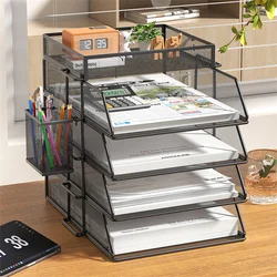 Metal Desktop File Shelf Organization Storage Multi-level Office Document Organizer Gadgets for Home Document Box Data Storage