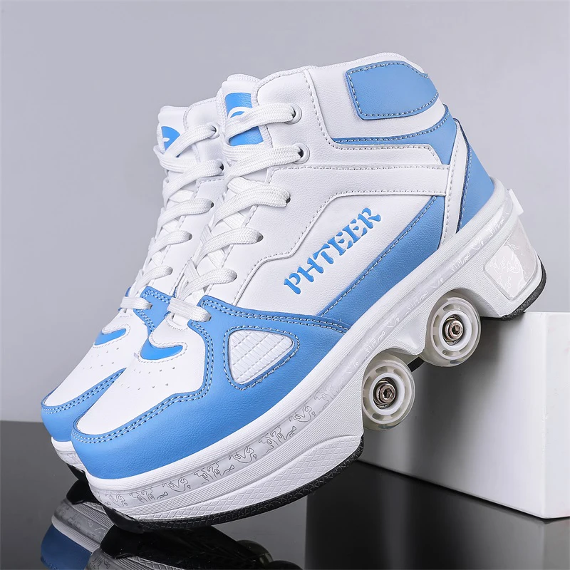 

Boys Girls Rage Shoes Four Wheel Student Edition Kids Roller Skating Shoes with Retractable Wheels Adult Walking Skating Shoe