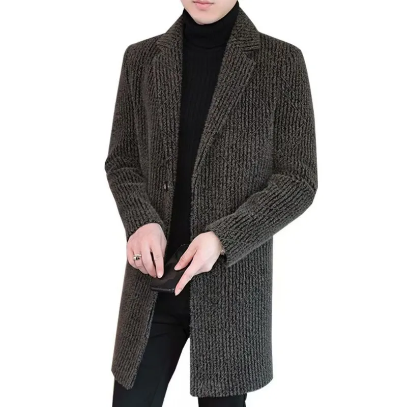 Winter Korean casual fashion mid length woolen coat high-end business handsome suit collar windbreaker