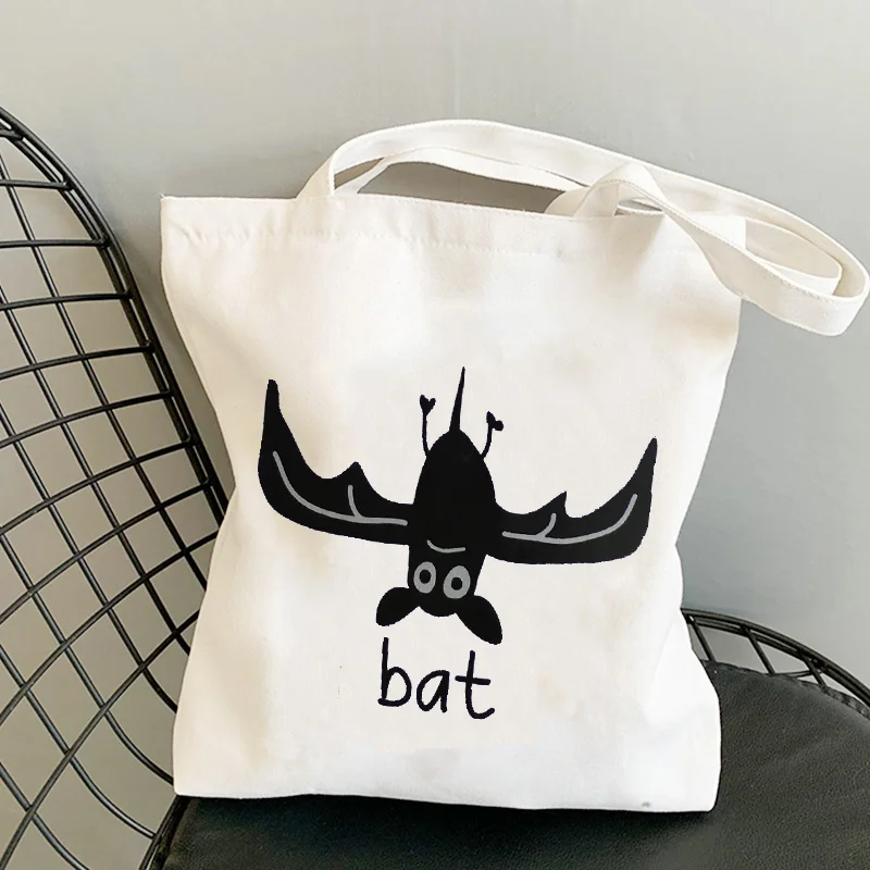 Halloween Totes Hello Pumpkin Trick or Treat Totes Cute whoooaa BAT  Spooky Shopping Tote Bag  Black Natural Shoulder Shopper